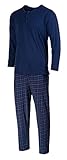 HEYO Schlafanzug Herren Lang Pyjama Baumwolle Zweiteiliges Set Langarm Shirt Lange Karierte Pyjamahose (as3, Alpha, x_l, Regular, Regular, Standard, Dunkelblau, XL)