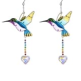 Sonnenfänger Kolibri Deko, Fensterdeko Hängend Frühling, Suncatcher Fensterschmuck, Kristall-Prismen Sonnenfänger Basteln zum Aufhängen für Drinnen und Draußen Garten Fenster Balkon Dekoration (Ax2)