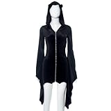 mingxinshangdian Gothic Samt Glockenärmel Kleid Reißverschluss Damen Kleid Punk Kapuzen Herbst Party Outfit-schwarz-L