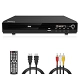 DVD-Player mit SCART-Anschluss, Kompakt DVD-CD-Player 1080P mit HDMI-Ausgang AV-Ausgang, Integriertes PAL/NTSC TV-System, Unterstützt MIC-Eingang, USB-Eingang, Fehlerkorrektur (DVD-170, Metallgehäuse)