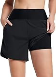 BALEAF Damen 5' Badeshorts hoch taillierte Boardshorts schnell trocknende Badehose Trunks UPF 50+ Strandshorts mit Liner Schwarz M