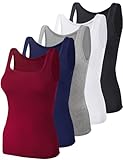 BQTQ 5 Stück Unterhemd Damen Tank Top mit Quadratischem Ausschnitt, Elastische Tank Tops Camisole Crop Top Stretch Untershirt Ärmellos, Schwarz, Weiß, Grau, Dunkelrot, Marineblau, S