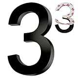 Hausnummer Klebend Nr.3,Höhe 9,8 cm,Ziffer zum Aufkleben aus Acryl,Hausschild für Draußen,Hausnummern,für Außen,Briefkasten,Tür,Wetterfest,Ziffern zum Aufkleben,Matt Schwarz