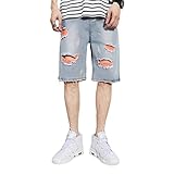 HWYBHT Kurze Sommerjeans für Herren, Löcher, hellblau, lässige Denim-Shorts, gerade, knielange Jeans, D11 Hellblau, 28W