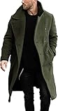 Runcati Herren Mantel Regular Fit Trenchcoat Langes Revers Zweireihig Wolle Business Winterjacke Peacoat, grün, XXL