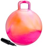 U&C Planet 55cm Hüpfball Sprungball mit Griff, 100 KG belastbar Space Hopper mit Luftpumpe Spielzeug für Kinder 7-12 Jahre Drinnen & Draußen, Lernspielzeug für Balance & Koordination, Wolke Orange