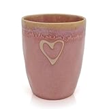Mea-Living STONEWARE Becher rosa Herz, handgemachtes Steingut, 280 ml, wunderschönes handmade Geschirr