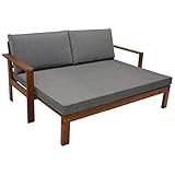 DEGAMO Gartensofa Liegesofa Parana 180x136cm ausziehbar, Akazienholz braun gölt, mit Polsterauflagen grau, Indoor und Outdoor