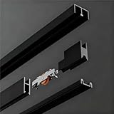 QSPNVFB Glas-Schiebetürschiene Duschtür Hardware-Kit Doppelläufig Schiebetürsystem Verdeckt Schranktür Laufschiene Für Glastüren Vitrinen Bücherregale(Black,100cm(39.3')-8mm)