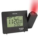 Miraval Funk-Projektionswecker Funkuhr USB-Anschluss mit Projektion Temperatur & Datumsanzeige DCF automatische Zeitanpassung Kalenderwoche Funkwecker (Schwarz)