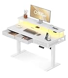 OffiGo Elektrischer Schreibtisch mit Schubladen, 120cm Höhenverstellbarer Schreibtisch mit Monitorständer, Standing Desk mit Steckdosen und Lichtleiste, Tisch Höhenverstellbar Bürotisch, Weiß