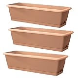 DTU24 3X Blumenkästen für Balkon, Balkonkasten Blumentopf, 3 Stück (60 cm, Terrakotta, 3 Pack)