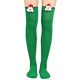 YIzdegg Strümpfe Blau Gestreift Weihnachten Hohe Lange Strümpfe Über Kniestrümpfe Weihnachten Kostüme Socken Kniehohe Lange Gestreifte Strumpfsocken Frottee Socken (Green, One Size)