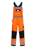 Generisch CraftGear Warnschutz Arbeitslatzhose Herren – Reflektierte Latzhose Herren Lang Arbeitshosen Männer mit Hosenträger für Outdoor Tiefbau Straßenarbeiten (Orange, 52)
