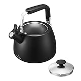 SILBERTHAL Wasserkessel Induktion 2,8l – Teekessel Edelstahl – Wasserkocher für Camping - Flötenkessel Schwarz - Pfeifkessel Version 2024