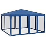vidaXL Partyzelt, Pavillon mit 8 Mesh-Seitenteilen, Gartenpavillon für Party Hochzeit, Festzelt Gartenzelt Eisengestell Wasserfest UV-beständig, Blau 4x4m HDPE