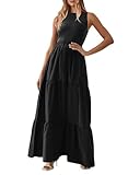 RosyWing Sommerkleid Damen Lang Ärmelloses Maxikleid Elegant A-Linie Strandkleid Casual Rundhals Tank Top Kleider Sexy Elastischer Taille Partykleid Schwarz M