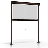 ESTO Insektenschutzrollo für Fenster, verschiedene Größen und Farben, Fliegengitter für Fenster, Schiebetür, mit Rolle und Rahmen aus Eiche/160 cm/80 cm
