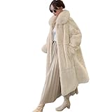 Wvapzxx Große Pelzkragen Faux Pelz Mantel Frauen Winter Revers Lange Plüsch Mantel Dropped Ärmel Flauschige Jacke Mäntel, aprikose, 52