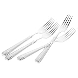 TOYZFRIENDY 4 Stück Grillgabel aus Edelstahl mit Hammerschlag Mehrzweck Menügabel für Grillparty Camping und Zuhause Langlebig und Leicht zu Reinigen