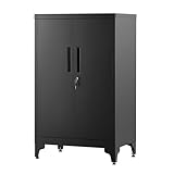 SONGMICS Aktenschrank, Mehrzweckschrank, Büroschrank mit 2 Türen, Schrank abschließbar, Aufbewahrungsschrank aus Stahl, für Arbeitszimmer, Wohnzimmer, Mattschwarz OMC012B01