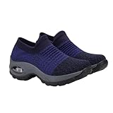ibasenice Damen Sneaker ohne Schnürsenkel Atmungsaktive Elastische Outdoor Sportschuhe Leichte Freizeitschuhe für Reisen und Alltag Robustes Material Bequem und Schnell Anzuziehen Blau