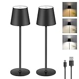 2 Stück Dimmbare LED Akku Tischlampe, Touch Kabellose Tischleuchte mit USB-C, Metall LED Wiederaufladbar Akku Tischlampe für Outdoor und Indoor, Aluminium, IP44 Wasserdicht, 5600mAh, 5W, Schwarz