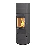 Thermia München XL Stahl gussgrau Style 7kw Speicherofen Panoramatür Rillenoptik Holzofen Dauerbrand geeignet Schwedenofen 150mm Abgasstutzen selbstschließende Tür (Bauart 1)