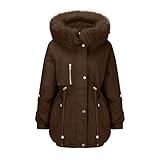 Generisch Damen Winterjacke, Wintermantel, Mantel, Parka, Outdoor, Straße, Alltag, Winter, langer Mantel, normale Passform, verstellbar, winddicht, warme Jacke Laufjacke Damen Langarm (Coffee, L)