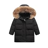 Wintermantel für Kleinkinder, Baby, Kinder, Mädchen, Winter, dick, warm, mit Kapuze, Kragen, winddicht, Jacke, 7 Jahre, Wintermantel für Jungen, Schwarz , 3-4 Years