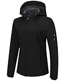 Outdoor Ventures Sportjacke Damen Wasserdichte Atmungsaktiv Softshelljacke - Übergangsjacke Winddichte Regenjacke Funktionsjacke mit Kapuze Schwarz XL