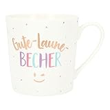 Depesche 5909-054 - Tasse mit Henkel, Becher aus Porzellan, 300 ml, mit Aufschrift, Gute-Laune-Becher