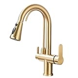 Küchenarmatur, 3-Wege-Osmose, reines Wasser, 360 Grad drehbar, kalt und warm, gebürstetes Gold