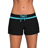 Kfnire Badeshorts Damen Eingebautes Futter Bikini mit Shorts Schnell Trocknend UV-Schutz Kurze Sporthose Badehose (Schwarz+Blau,M)