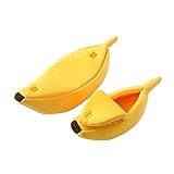 Hundebett Banane Katzenbett Haus Niedlich Gemütliche Katzenmatte Betten Warm Tragbarer Haustierkorb Zwinger Hundekissen Haustierbett (Farbe: Gelb, Größe: S 40x15x10)