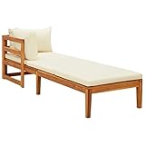 Brokky Sonnenliege mit 1 Armlehne Cremeweiß Massivholz Akazie Garten Relaxsessel Pool Lounge Chair TerrassenmöBel Wetterfest