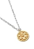 Bicolor Halskette aus 925 Silber, runder Blumenanhänger, 24 Karat vergoldet, Ankerkette L 43 + 3 cm verstellbar, Anhänger Durchmesser 1,6 cm, standardowy, Sterling Silber, Kein Edelstein