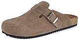 Damen Hausschuhe mit Weiches Fußbett Clogs Herren Leder Geschlossene Pantoletten Gartenschuhe Bequeme Sommer Sandalen Latschen Dunkelbraun 44