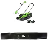 Greenworks Elektro-Rasenmäher 24V 33cm und Kabelloser Rasentrimmer 25cm automatischer Vorschubkopf mit Akku 4Ah und Ladegerät GD24LM33LT25K4 + Greenworks Tools 33cm Ersatzmesser für Rasenmäher