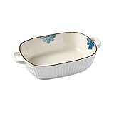Küche Doppelohr-Auflaufform, Keramikplatte, Mikrowellen-Heizplatte, Haushalts-Backschüssel mit Verbrühschutz, große, breite Spaghetti-Schüssel Dekor(21cm)