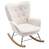 HollyHOME Schaukelsessel Samts Schaukelstuhl Wohnzimmer Schwingsessel Relaxsessel, Lesesessel Ohrensessel Schlafzimmer Lounge Sessel, Beige