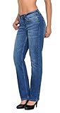 ESRA Damen Jeans Hose Damen Jeanshose gerader Schnitt Straight-Fit Jeans Damen High Waist bis Übergröße Große Größen G600