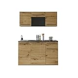 84-240-Y6 Single Küche JAZZ Küchenblock Küchenzeile Schwarz / Artisan Eiche ca. 160 x 212 x 60 cm