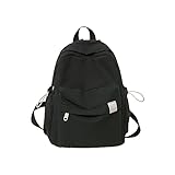 Schüler-Schulranzen für Damen, reine Farbe, einfacher Freizeitrucksack, Campus-Rucksack, Katzen-Plüsch-Rucksack, Schwarz , One size