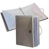 A4-Ringbuch-Organizer mit 12 gelochten Taschen, Druckknopf-Brieftaschen mit Trennwänden für Papiere, verbesserter Ordner für Zuhause, Büro, Schule, Meetings, Präsentationen (transparentes Schwarz)