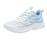 Damen-Sneaker, einfarbig, Netzstoff, atmungsaktiv, runder Zehenbereich, flache Sneaker-Sandalen für Damen, grob, blau, 5.5 UK 3X-Narrow