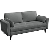 Yaheetech 2 Sitzer Sofa, Polstersofa mit 2 Kissen und Armlehnen, Moderne Couch Loungesofa aus Leinenstoff, Bequemes Loveseat für Wohnzimmer/Schlafzimmer Dunkelgrau