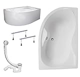 KOLMAN Badewanne DORA Eckbadewanne 170x110 Rechts mit AcrylSchürze, Ablaufgarnitur und Füßen Komplettset 4in1 Premium Original Acryl Wanne Siphon