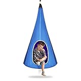 COSTWAY Hängezelt Hängehöhle Hängesessel Kinderhängesitz 115 Tragkraft, Kinder Fly Schaukel (100 x 150 cm, Blau)
