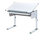 Höhenverstellbarer Schreibtisch mit kippbarer Ablage, in Weißmetall, 110x68x55-78 cm